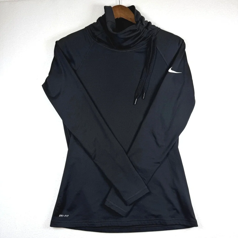 Nike Pro Dri-FIT Womens Black Cowl Neck Long Sleeve Training Top 485381-010 L